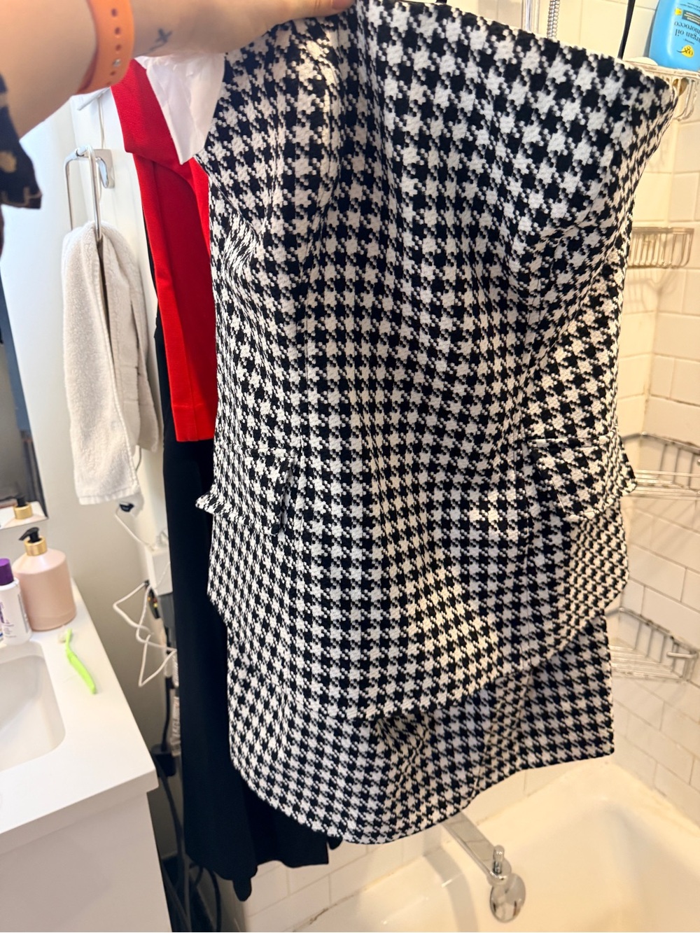 Maeve Black and White Houndstooth Strapless Dress, L